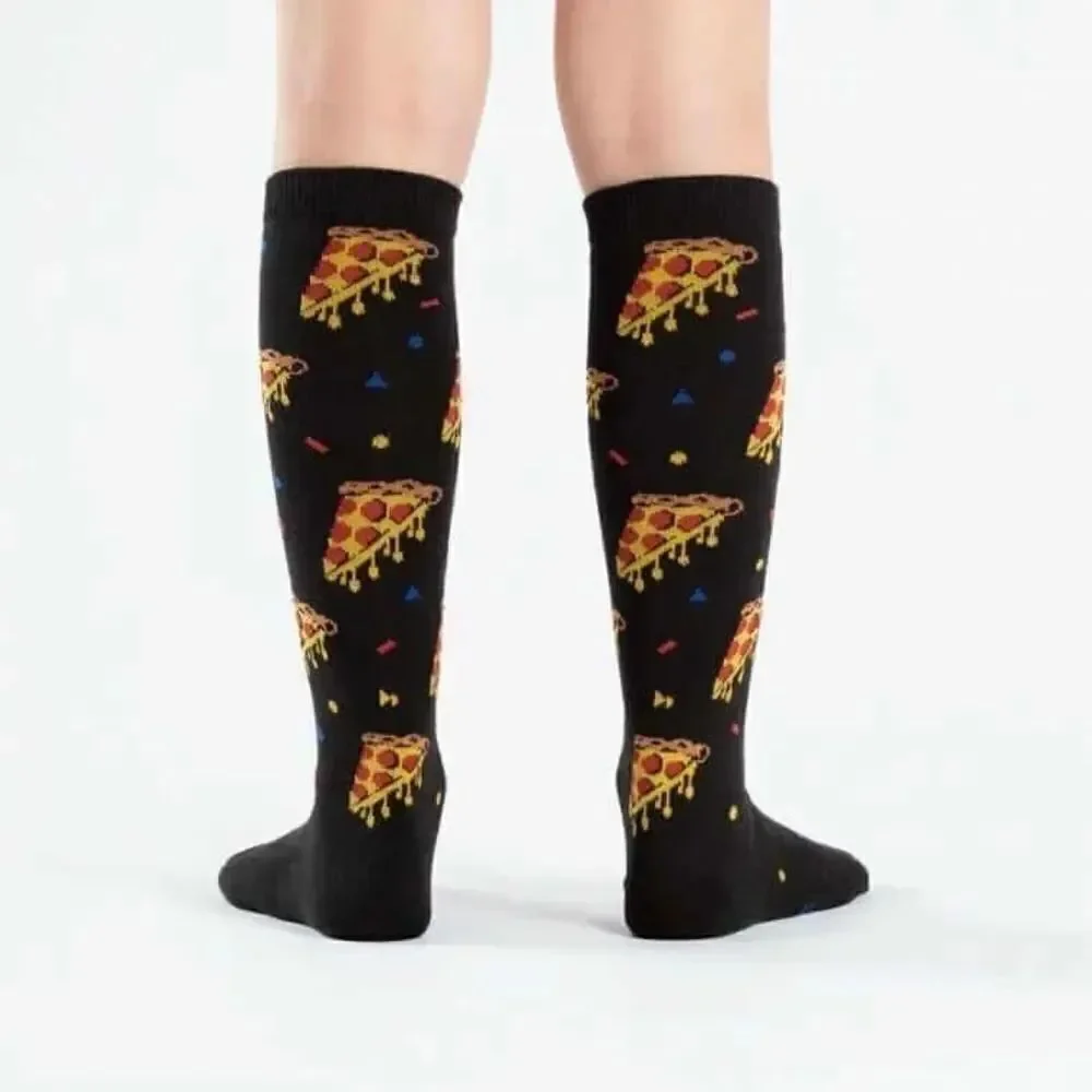 Sock it to me Juniors youth Kids Pizza party knee high Socks black 🍕